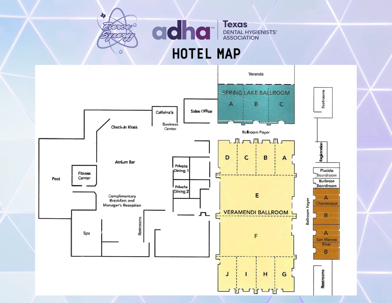 Hotel map of the Embassy Suites by Hilton San Marcos Hotel Conference Center for TDHA Annual Conference.