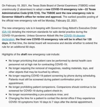 02/19/21 TSBDE Emergency Rule Update