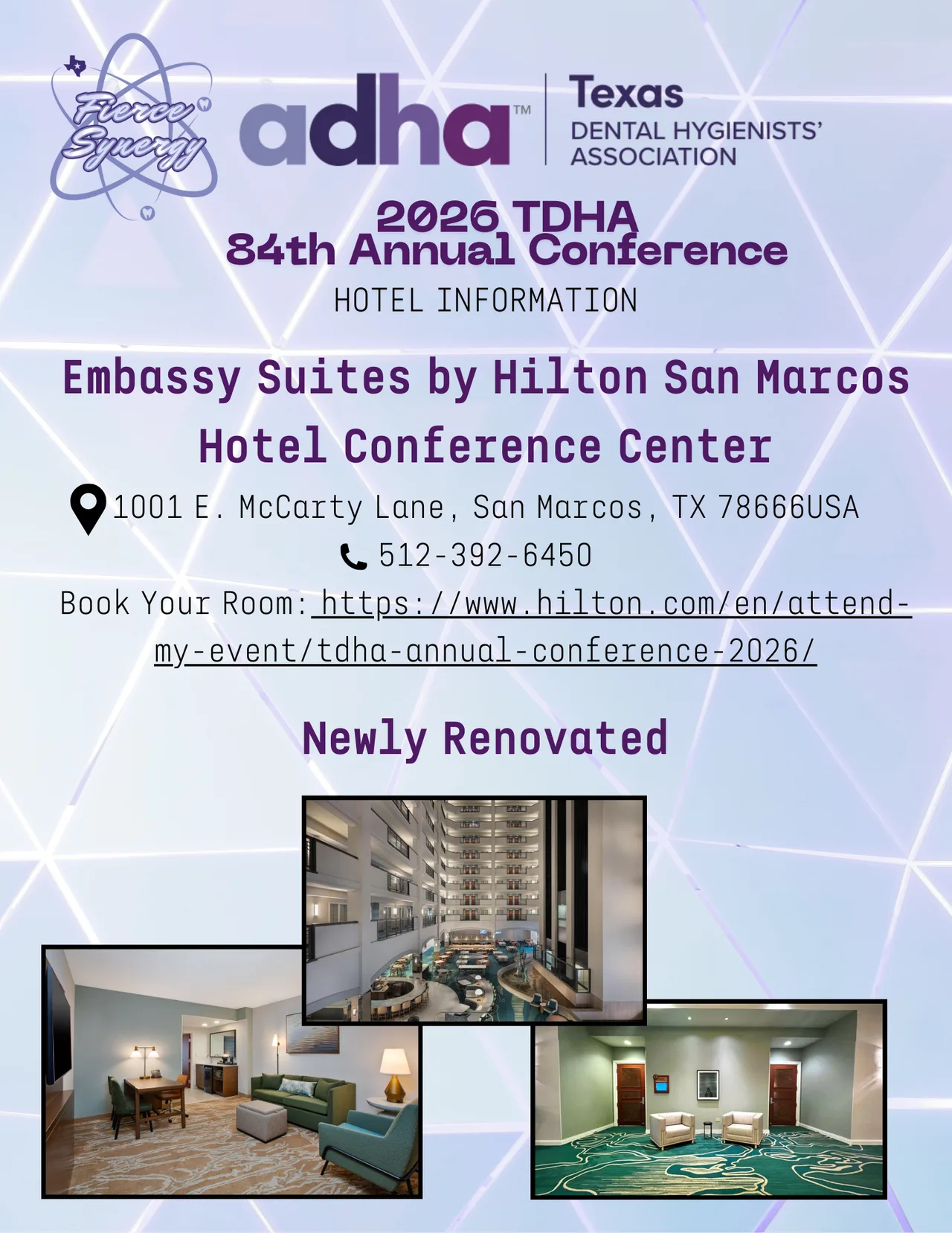 Embassy Suites Hilton San Marcos: Newly Renovated for 2026 TDHA 84th Conference.