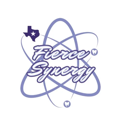 Fierce synergy logo with lavender atom symbol.