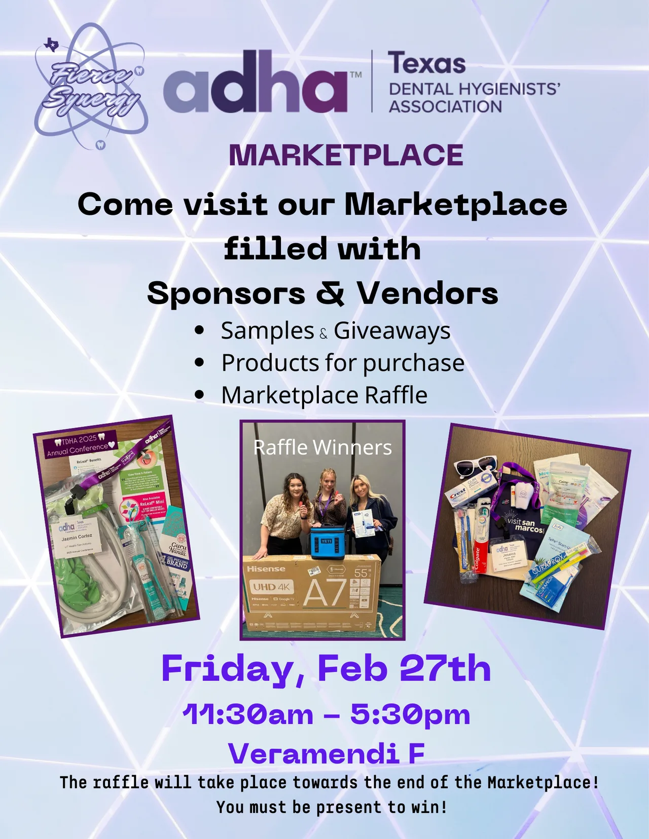 ADHA Marketplace: Sponsors, Vendors, Samples, and Raffle on Friday, February 27th event.